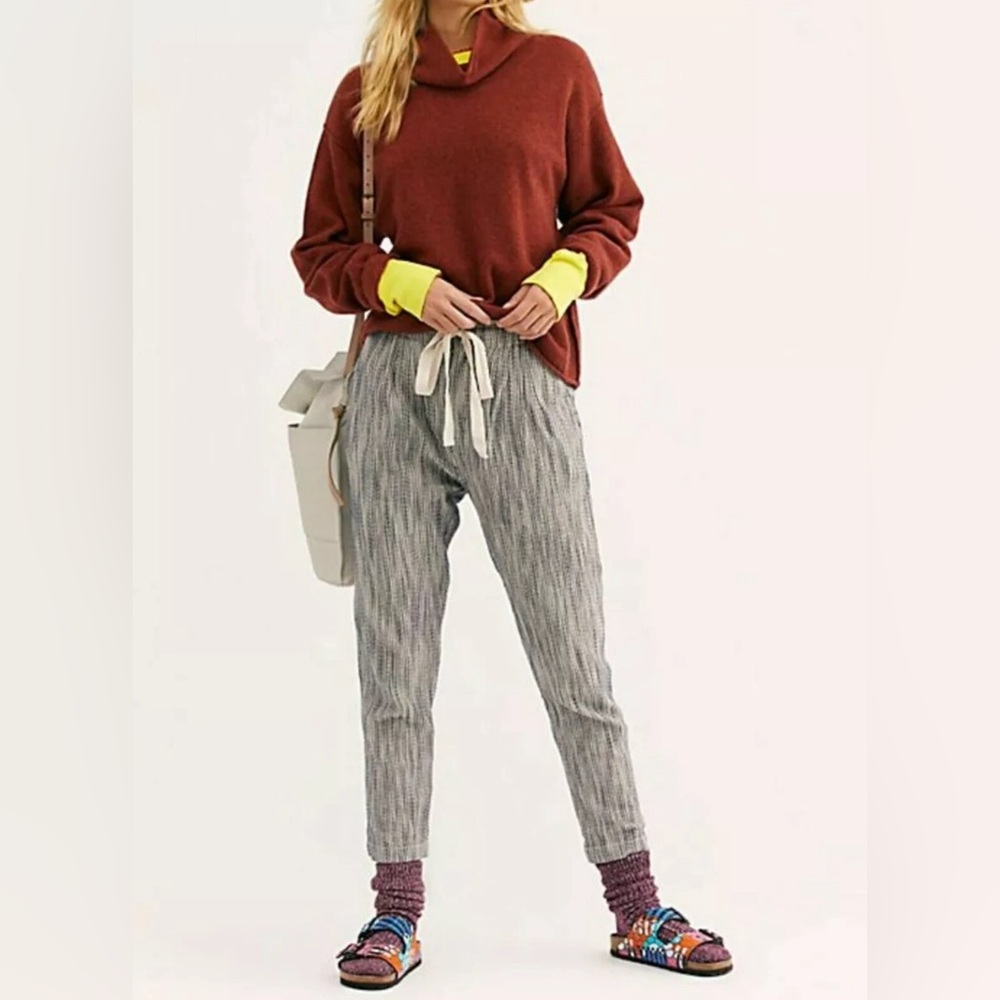NWT Free People Light At Sunrise Indigo Blue Striped High Waisted Pants Sz 0